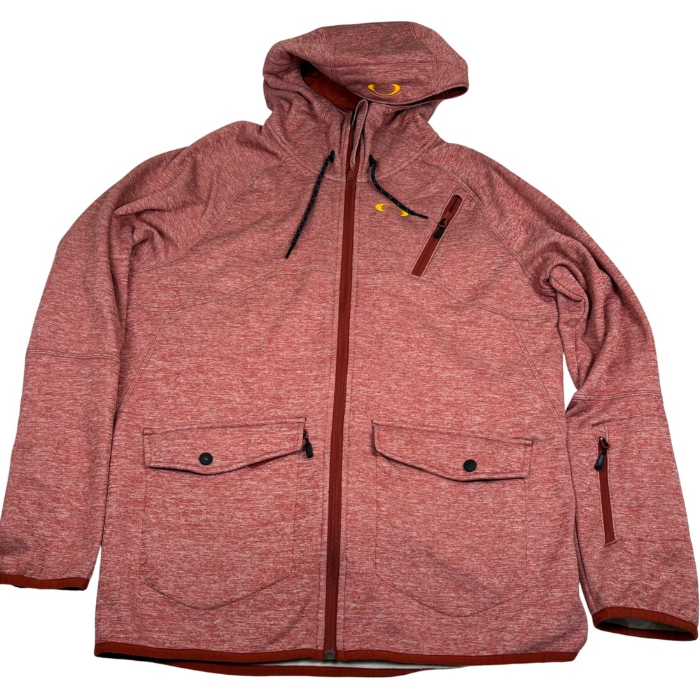 Oakley Mens Large Full Zip Hoodie Jacket Red Heathered Fleece Lined Pockets - Picture 2 of 8